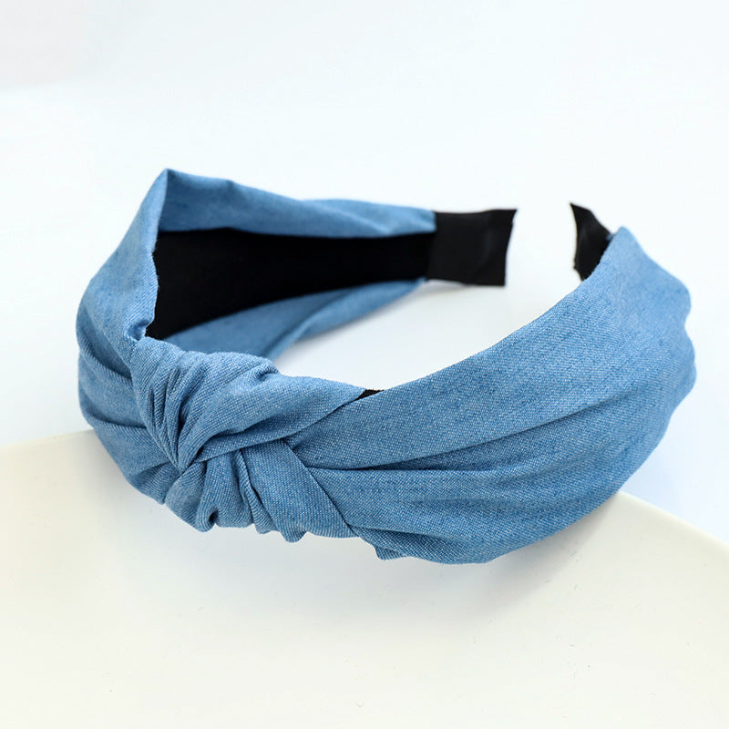 Wholesale Denim Middle Knot Fabric Headband